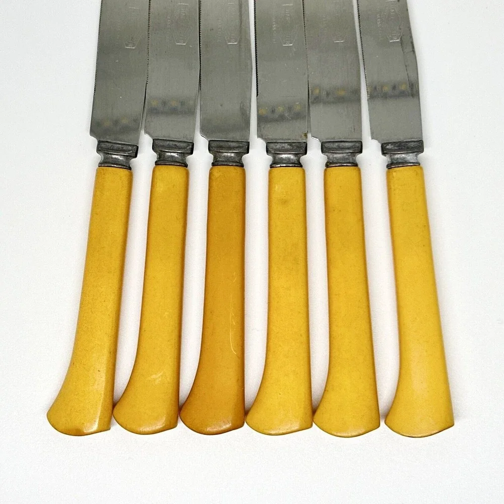 6 Pcs Set Vtg 50’s Royal Brand Cutlery  Co. Perma Brite Bakelite Steak Knife Set